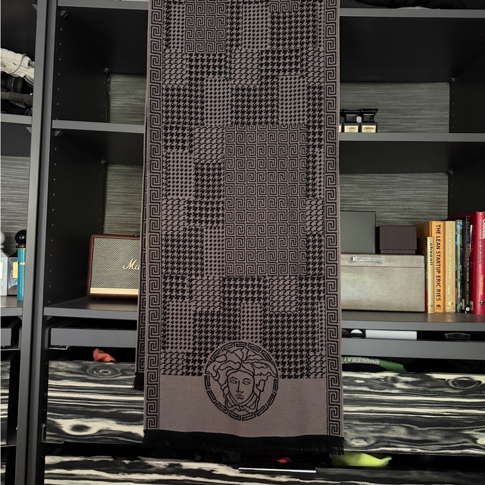 Versace Black and Gray Medusa Patterned Scarf